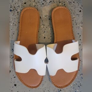 White Leather Slide Sandals